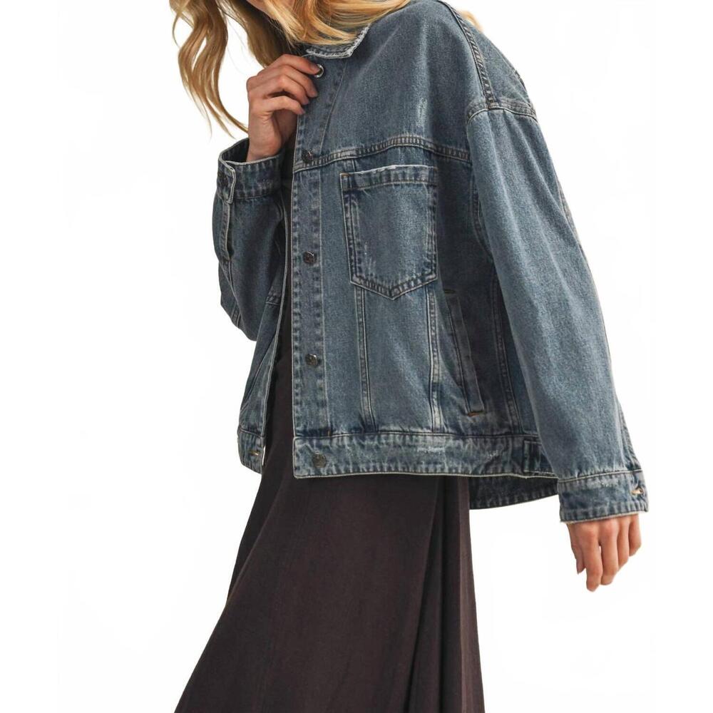 NEW MUSTARD SEED women's addi pleated denim jacket in blue - Picture 2 of 5